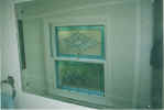 stained & beveled leaded double hung bath window