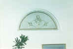 stained, beveled & brass circle top window