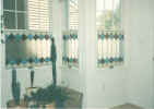 stained leaded double hung window panels